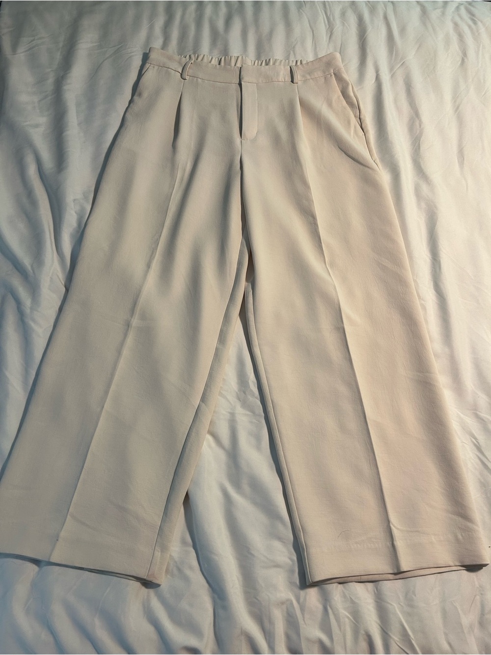 Cream Wide-Leg Dress Pants